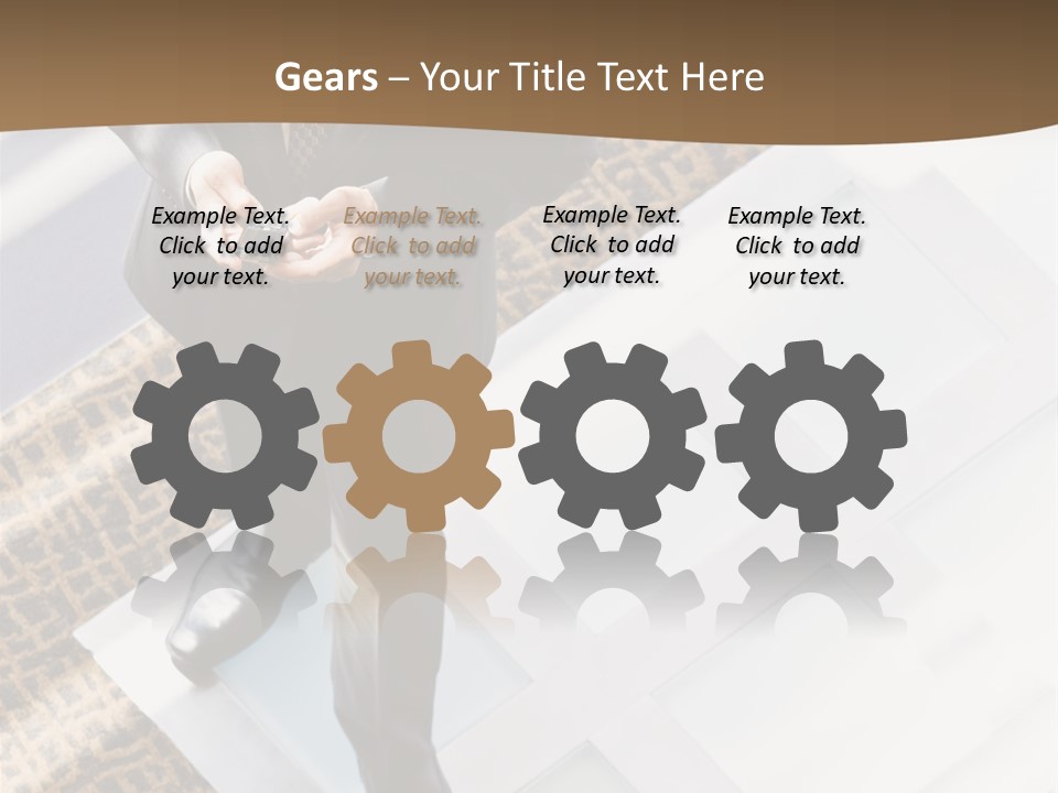 A Man In A Suit Is Looking Down At His Cell Phone PowerPoint Template