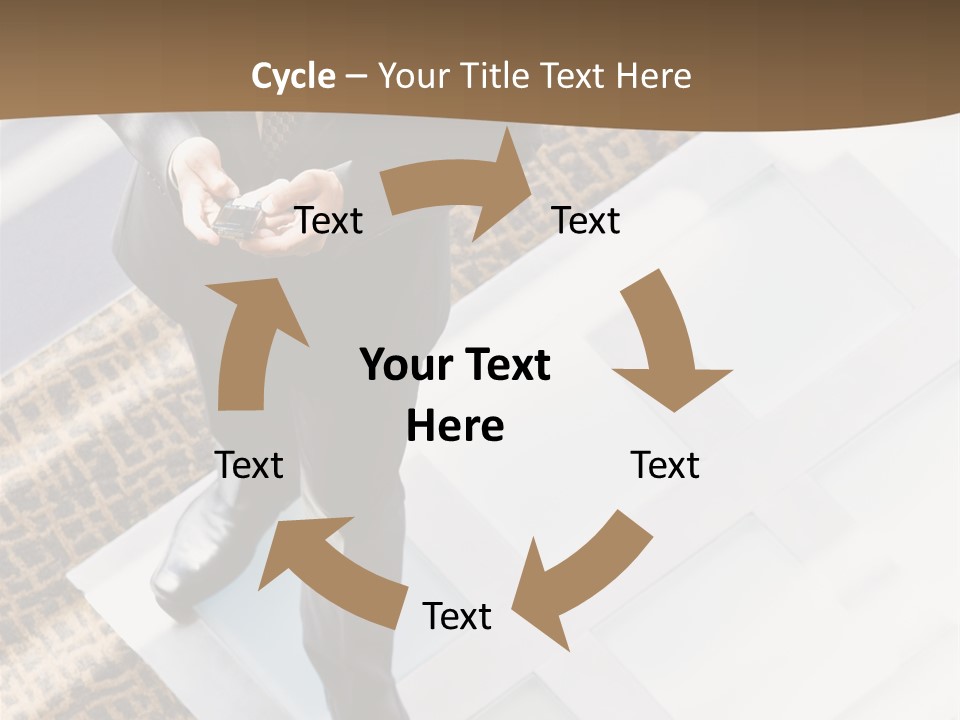 A Man In A Suit Is Looking Down At His Cell Phone PowerPoint Template