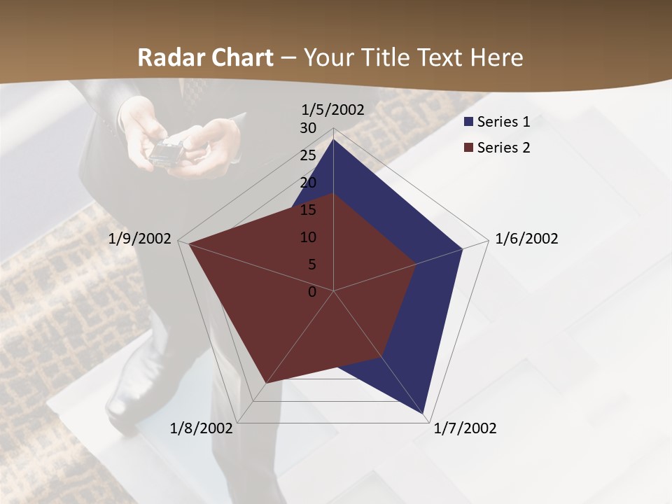 A Man In A Suit Is Looking Down At His Cell Phone PowerPoint Template