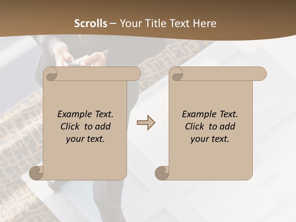 A Man In A Suit Is Looking Down At His Cell Phone PowerPoint Template