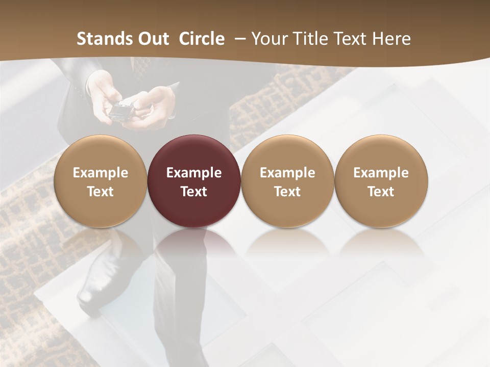 A Man In A Suit Is Looking Down At His Cell Phone PowerPoint Template