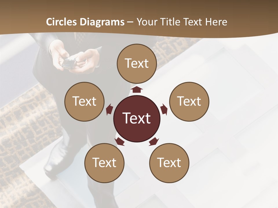 A Man In A Suit Is Looking Down At His Cell Phone PowerPoint Template