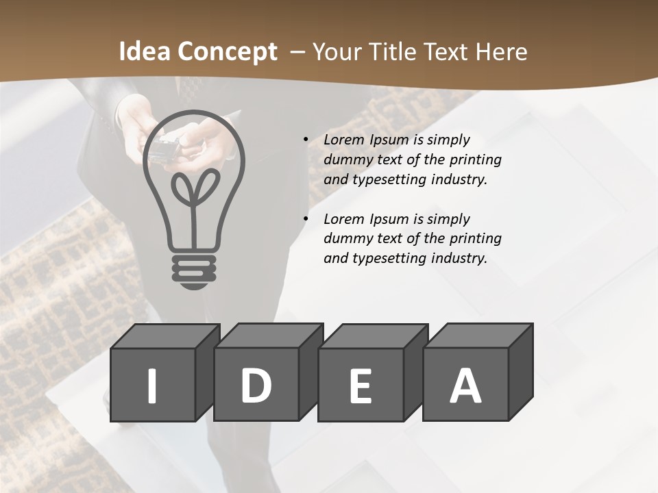 A Man In A Suit Is Looking Down At His Cell Phone PowerPoint Template