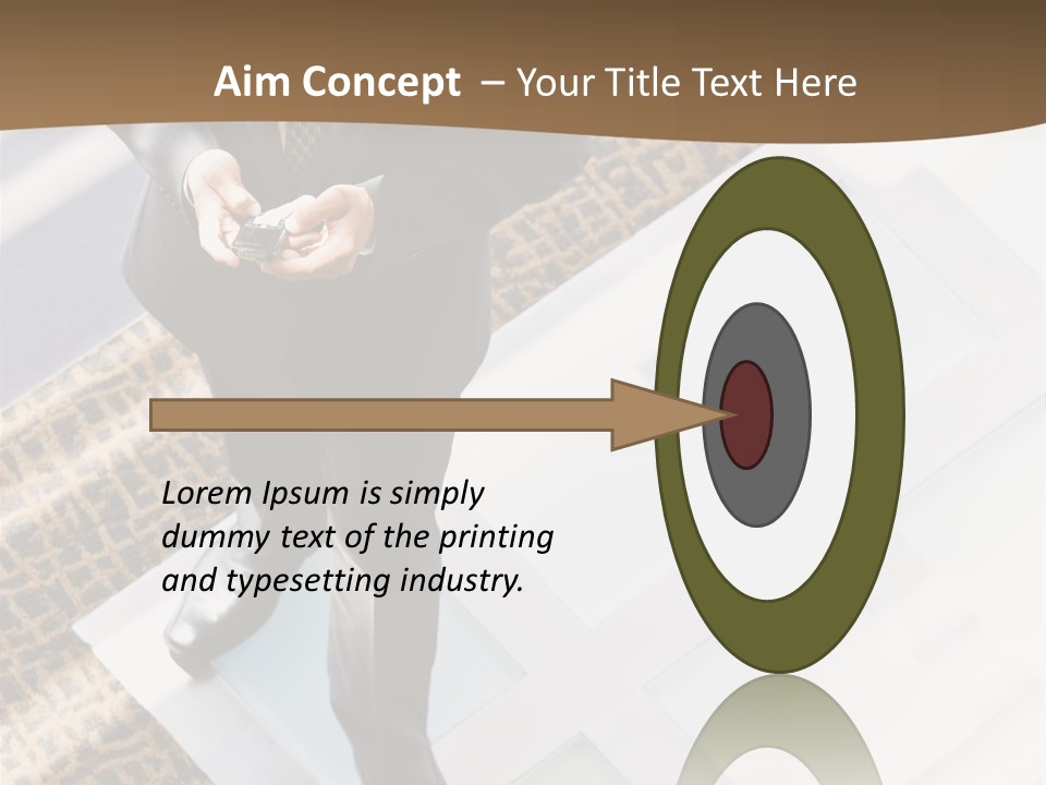 A Man In A Suit Is Looking Down At His Cell Phone PowerPoint Template