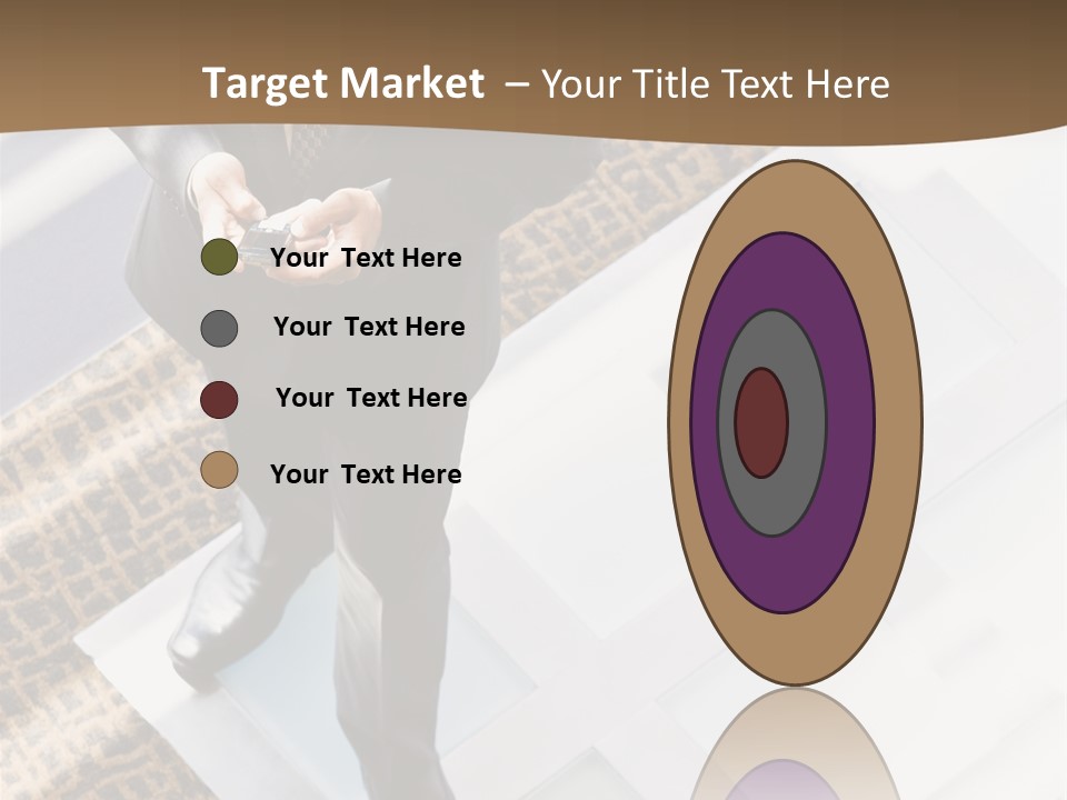 A Man In A Suit Is Looking Down At His Cell Phone PowerPoint Template