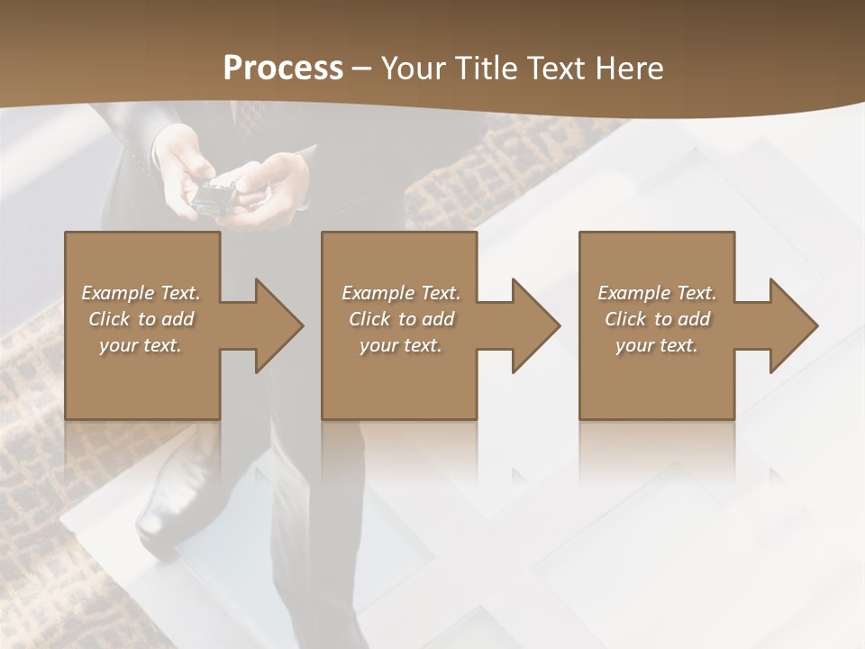 A Man In A Suit Is Looking Down At His Cell Phone PowerPoint Template