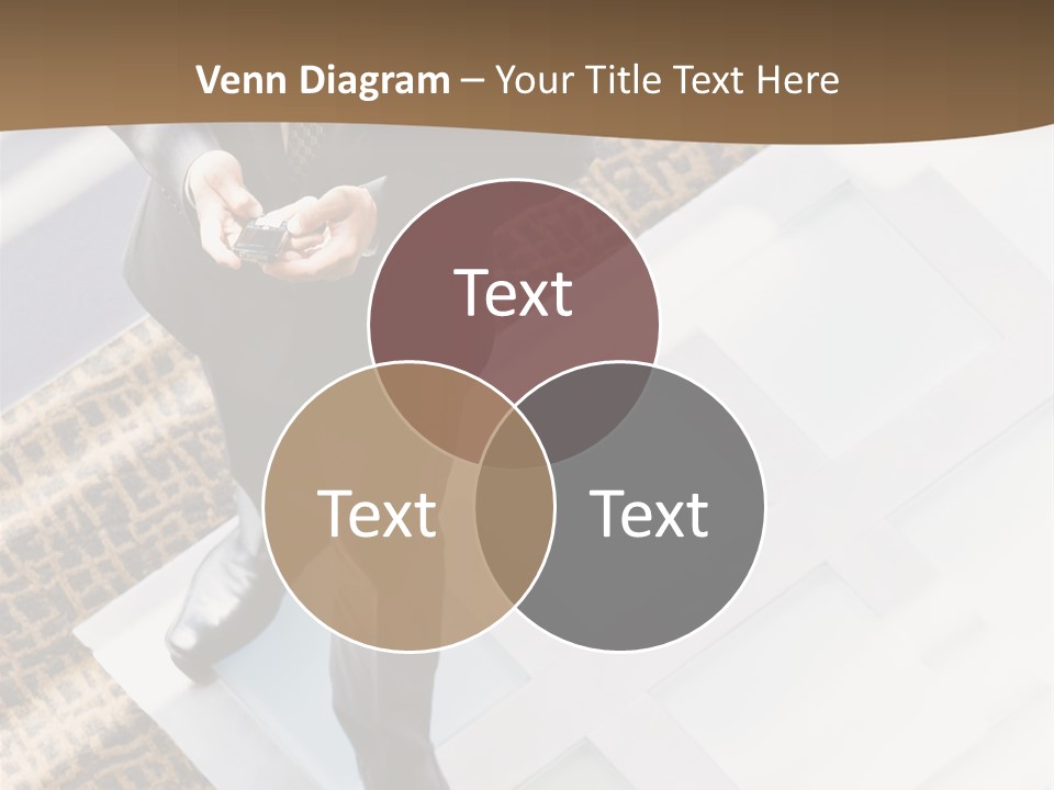 A Man In A Suit Is Looking Down At His Cell Phone PowerPoint Template