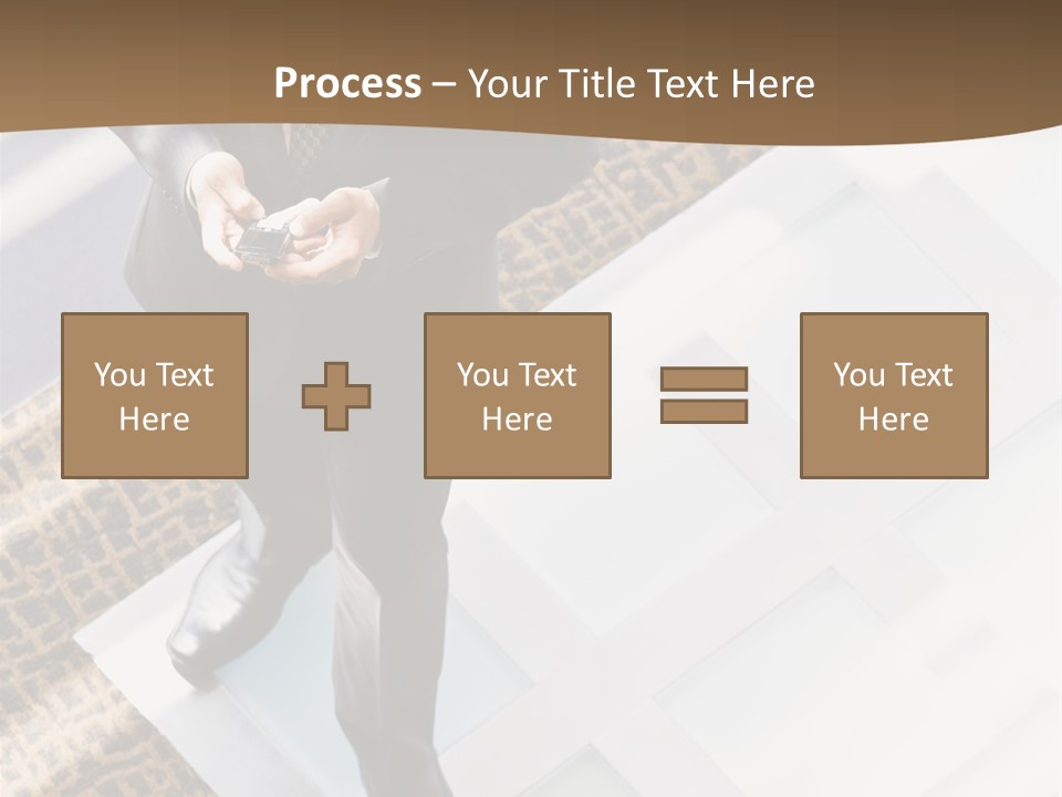 A Man In A Suit Is Looking Down At His Cell Phone PowerPoint Template