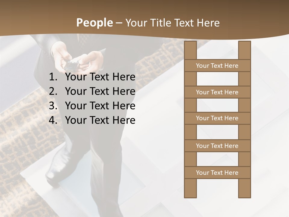 A Man In A Suit Is Looking Down At His Cell Phone PowerPoint Template