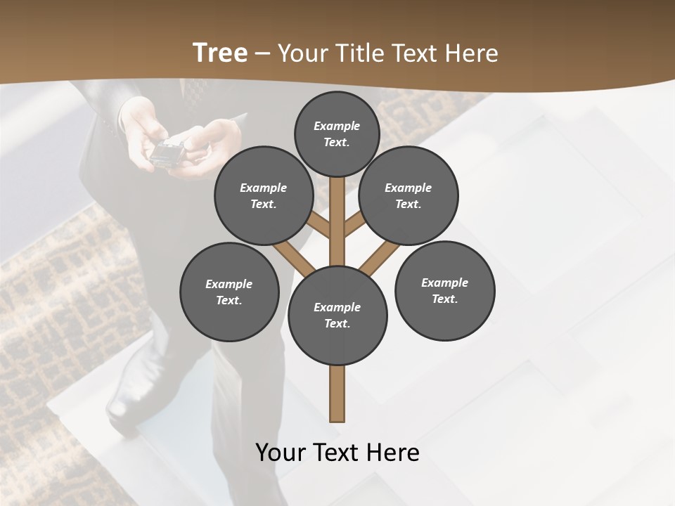 A Man In A Suit Is Looking Down At His Cell Phone PowerPoint Template