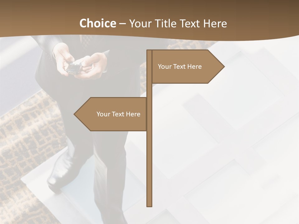 A Man In A Suit Is Looking Down At His Cell Phone PowerPoint Template