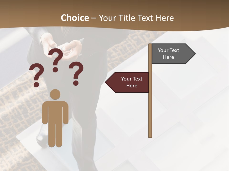 A Man In A Suit Is Looking Down At His Cell Phone PowerPoint Template