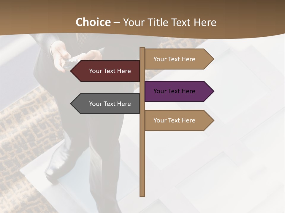 A Man In A Suit Is Looking Down At His Cell Phone PowerPoint Template