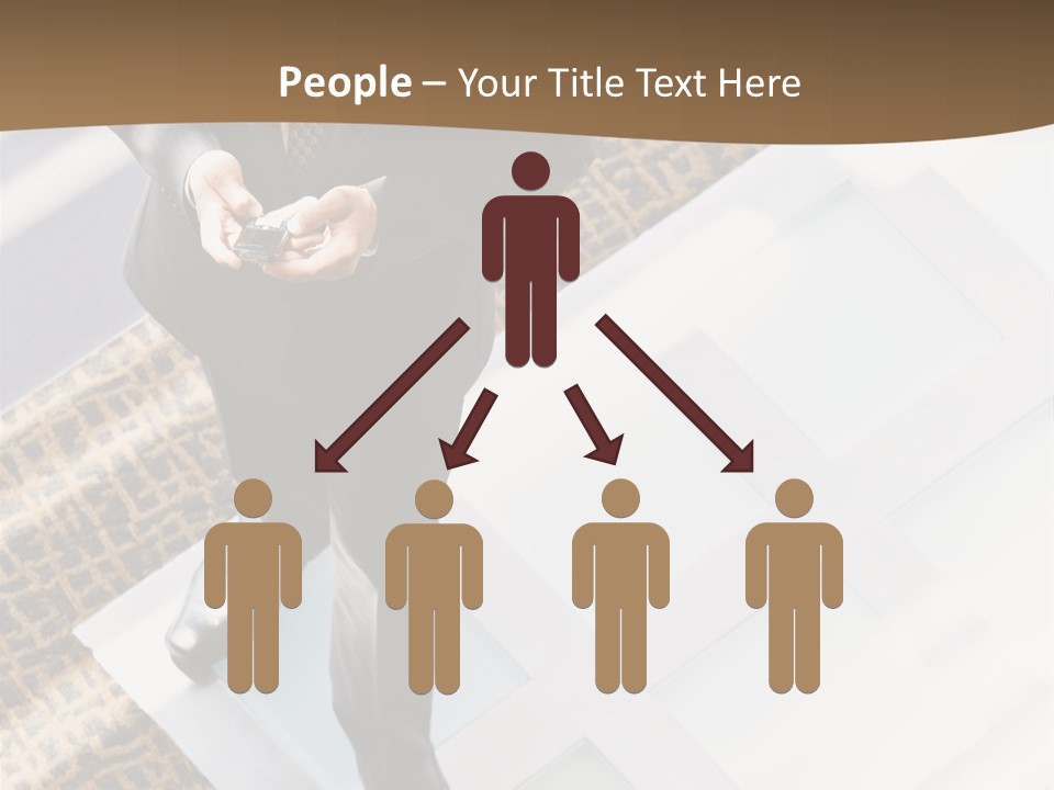 A Man In A Suit Is Looking Down At His Cell Phone PowerPoint Template