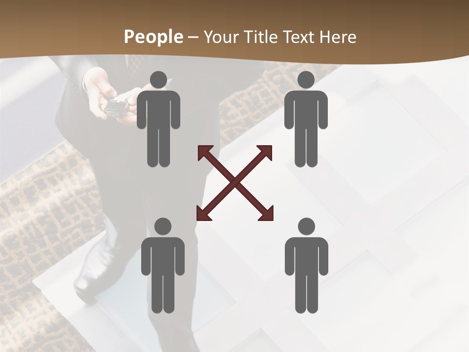 A Man In A Suit Is Looking Down At His Cell Phone PowerPoint Template