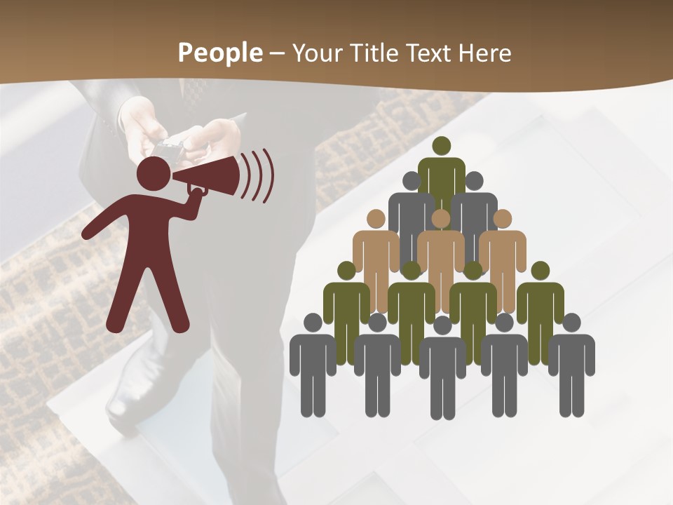 A Man In A Suit Is Looking Down At His Cell Phone PowerPoint Template