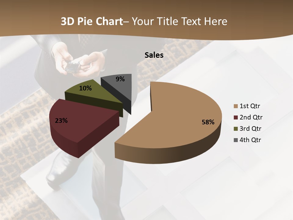 A Man In A Suit Is Looking Down At His Cell Phone PowerPoint Template