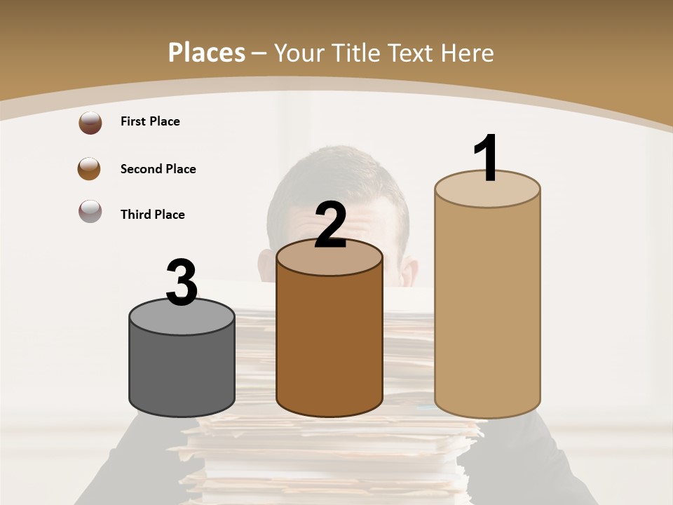 Overworked, Frustrated Businessman Looking At Pile Of File Folders PowerPoint Template