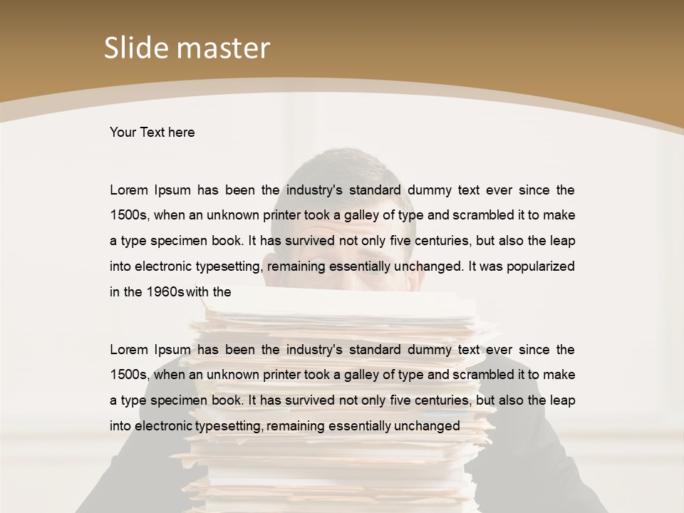 Overworked, Frustrated Businessman Looking At Pile Of File Folders PowerPoint Template