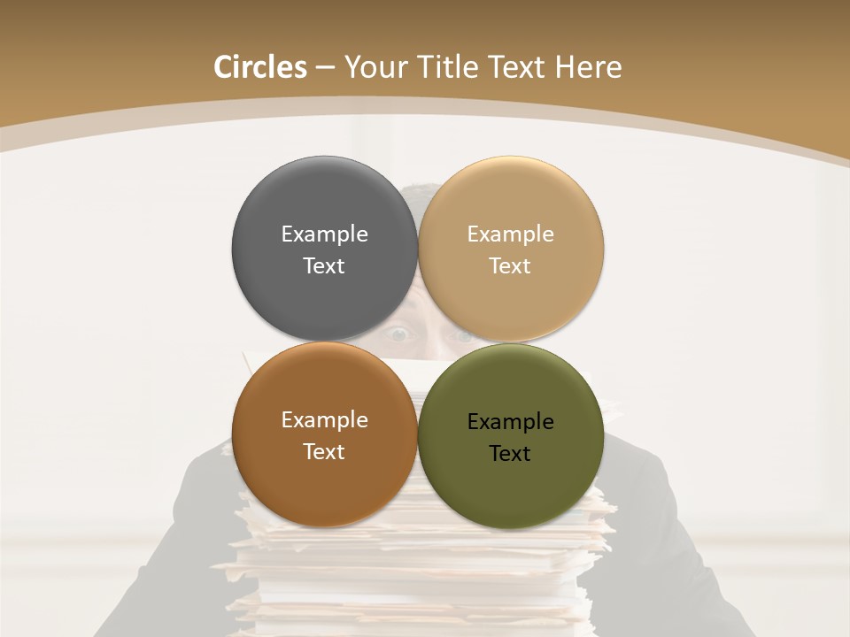 Overworked, Frustrated Businessman Looking At Pile Of File Folders PowerPoint Template