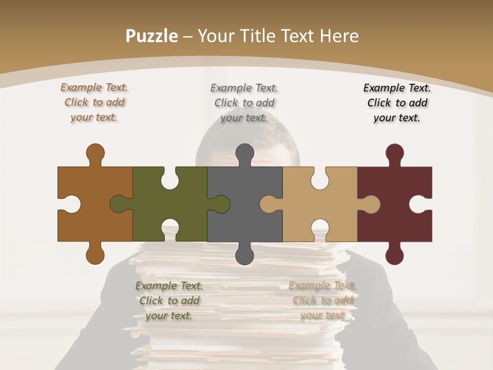 Overworked, Frustrated Businessman Looking At Pile Of File Folders PowerPoint Template