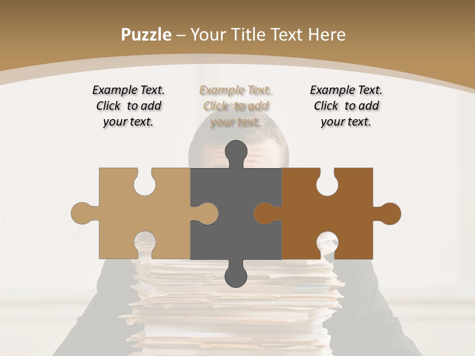 Overworked, Frustrated Businessman Looking At Pile Of File Folders PowerPoint Template