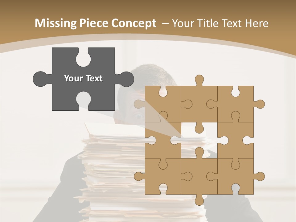 Overworked, Frustrated Businessman Looking At Pile Of File Folders PowerPoint Template