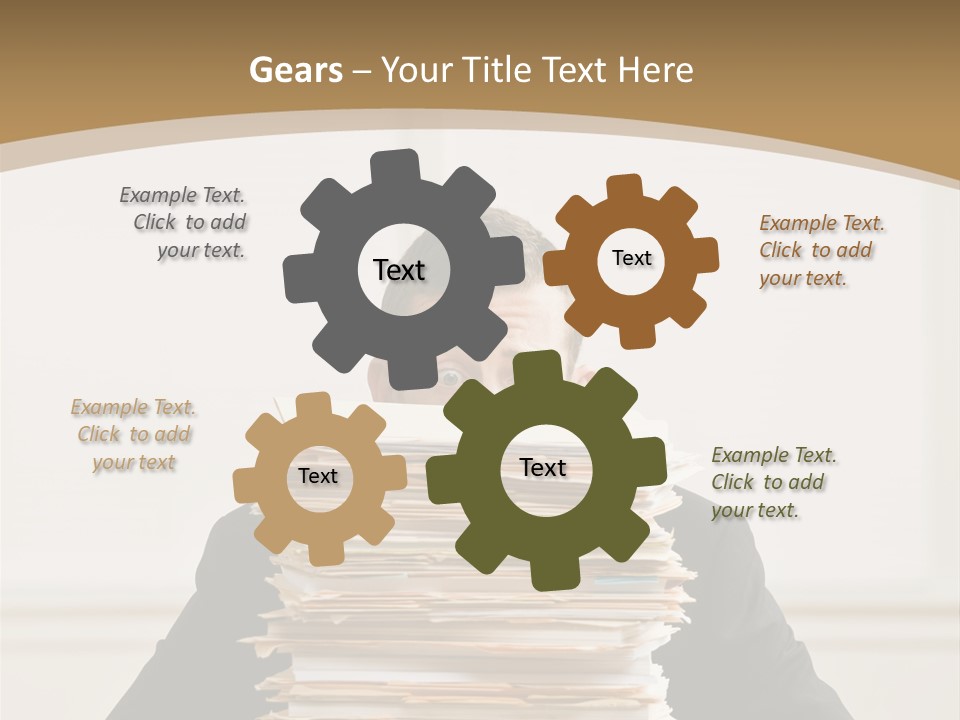 Overworked, Frustrated Businessman Looking At Pile Of File Folders PowerPoint Template