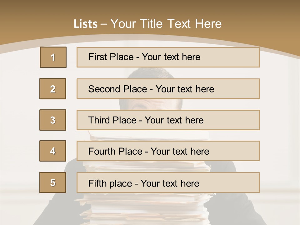 Overworked, Frustrated Businessman Looking At Pile Of File Folders PowerPoint Template