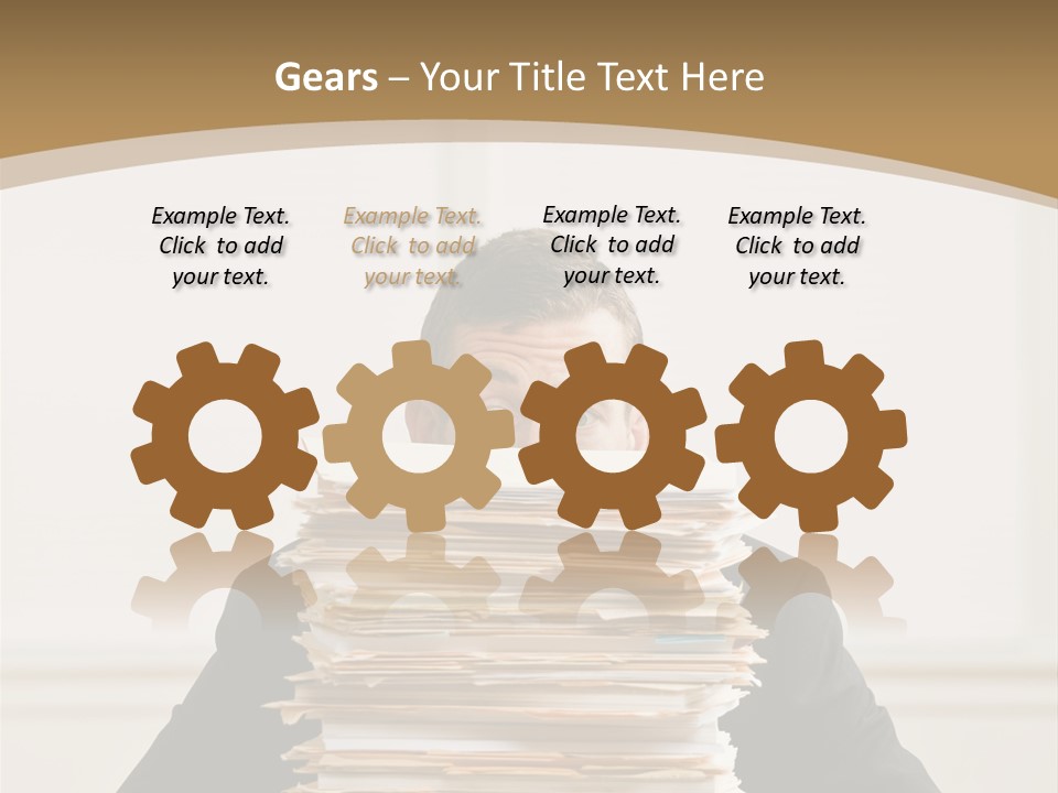 Overworked, Frustrated Businessman Looking At Pile Of File Folders PowerPoint Template