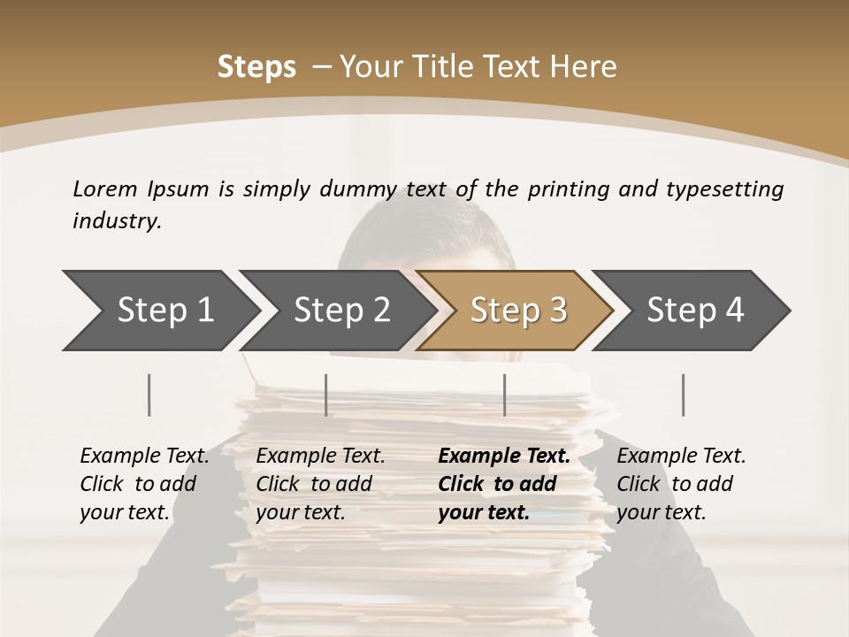 Overworked, Frustrated Businessman Looking At Pile Of File Folders PowerPoint Template