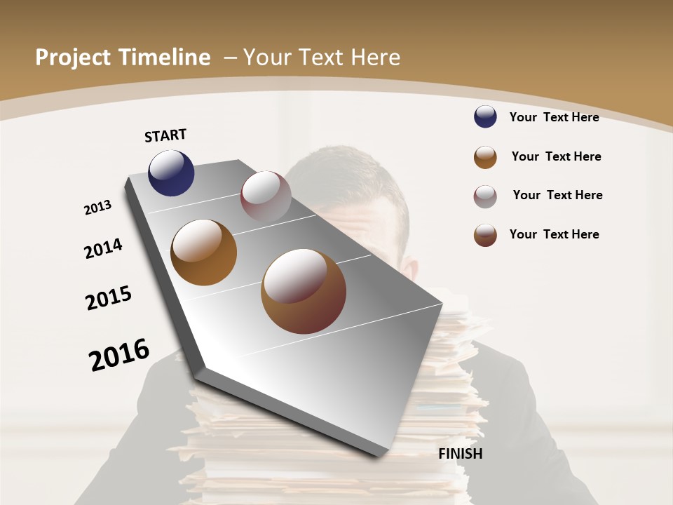 Overworked, Frustrated Businessman Looking At Pile Of File Folders PowerPoint Template