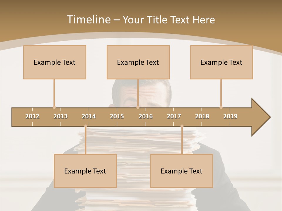Overworked, Frustrated Businessman Looking At Pile Of File Folders PowerPoint Template
