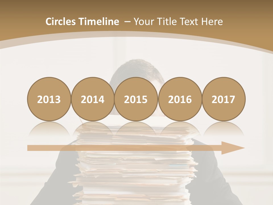 Overworked, Frustrated Businessman Looking At Pile Of File Folders PowerPoint Template