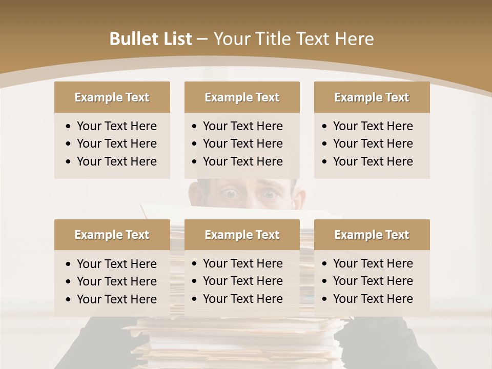 Overworked, Frustrated Businessman Looking At Pile Of File Folders PowerPoint Template