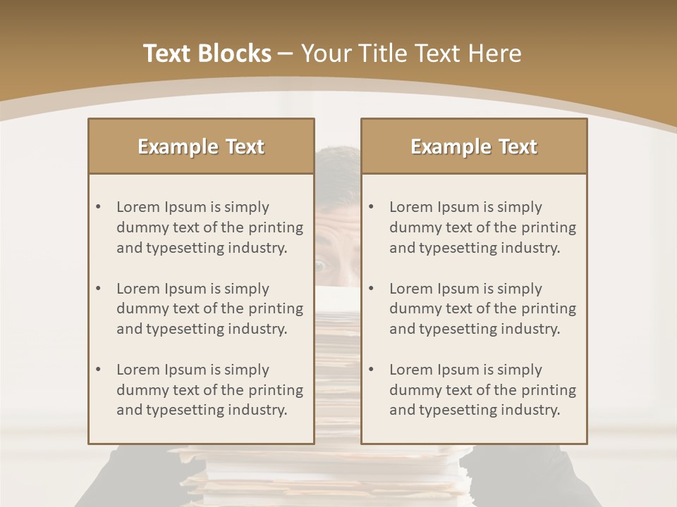 Overworked, Frustrated Businessman Looking At Pile Of File Folders PowerPoint Template