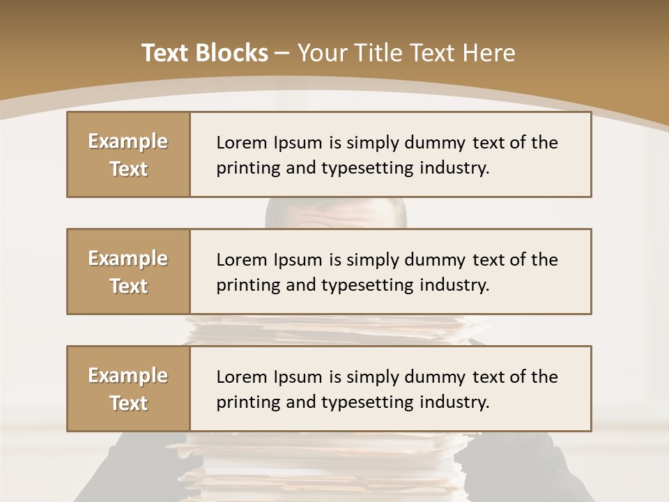 Overworked, Frustrated Businessman Looking At Pile Of File Folders PowerPoint Template
