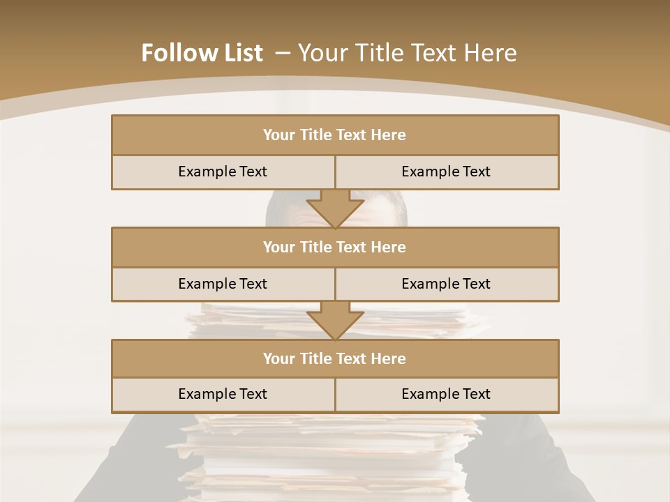 Overworked, Frustrated Businessman Looking At Pile Of File Folders PowerPoint Template