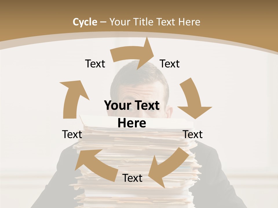 Overworked, Frustrated Businessman Looking At Pile Of File Folders PowerPoint Template