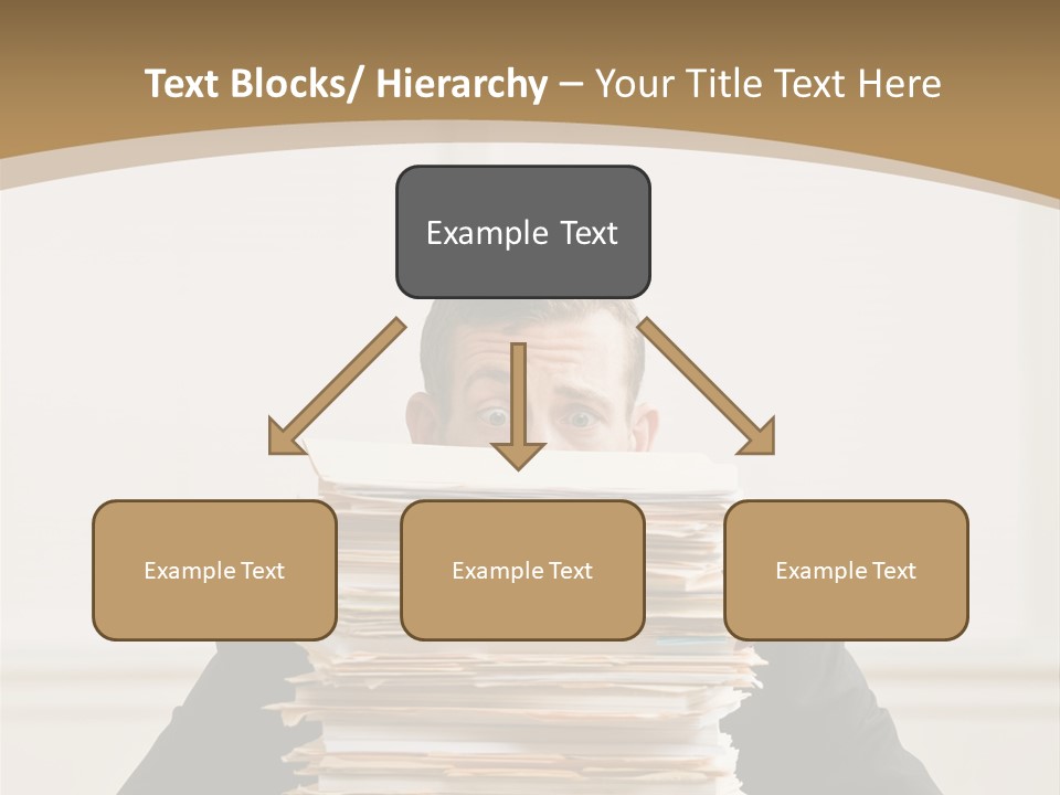 Overworked, Frustrated Businessman Looking At Pile Of File Folders PowerPoint Template
