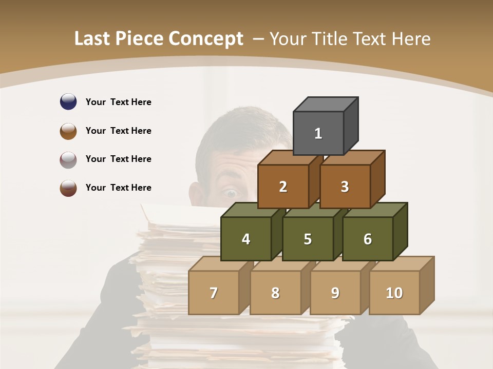 Overworked, Frustrated Businessman Looking At Pile Of File Folders PowerPoint Template