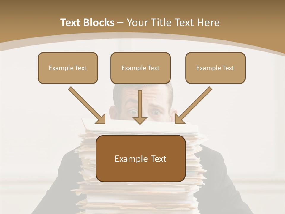 Overworked, Frustrated Businessman Looking At Pile Of File Folders PowerPoint Template