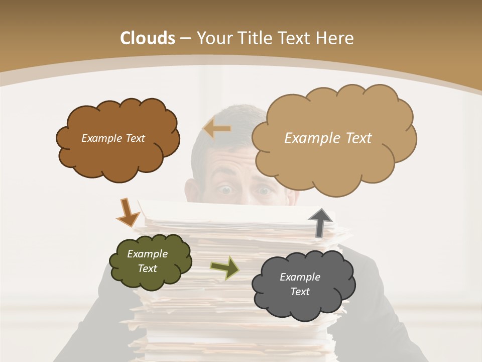 Overworked, Frustrated Businessman Looking At Pile Of File Folders PowerPoint Template