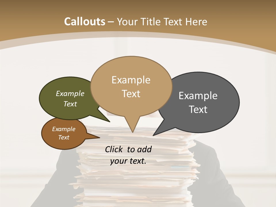 Overworked, Frustrated Businessman Looking At Pile Of File Folders PowerPoint Template