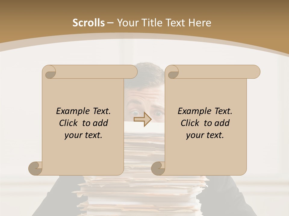 Overworked, Frustrated Businessman Looking At Pile Of File Folders PowerPoint Template
