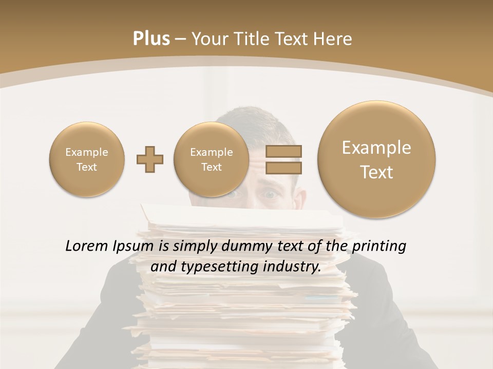 Overworked, Frustrated Businessman Looking At Pile Of File Folders PowerPoint Template
