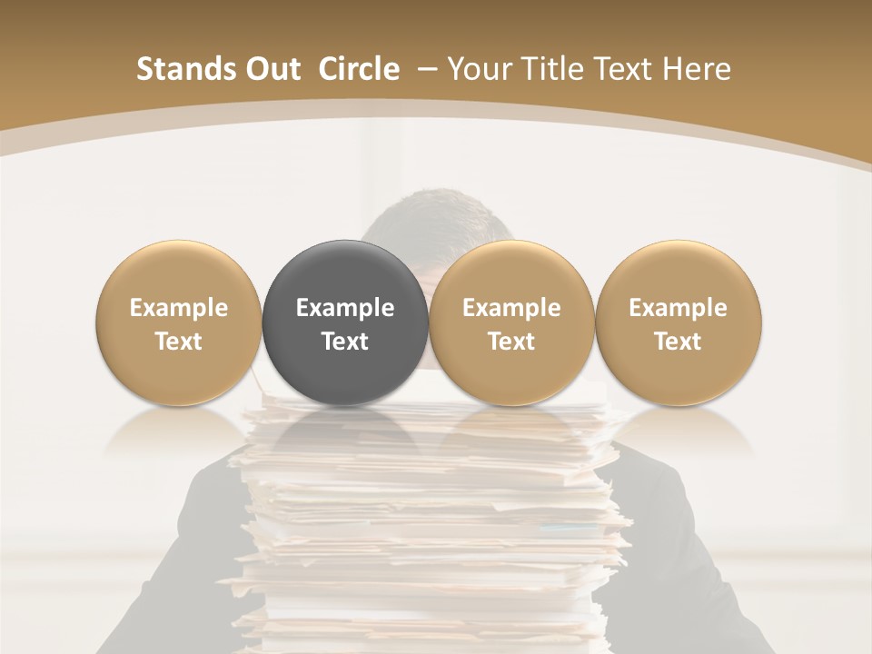 Overworked, Frustrated Businessman Looking At Pile Of File Folders PowerPoint Template