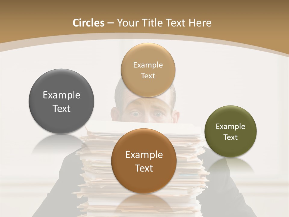 Overworked, Frustrated Businessman Looking At Pile Of File Folders PowerPoint Template