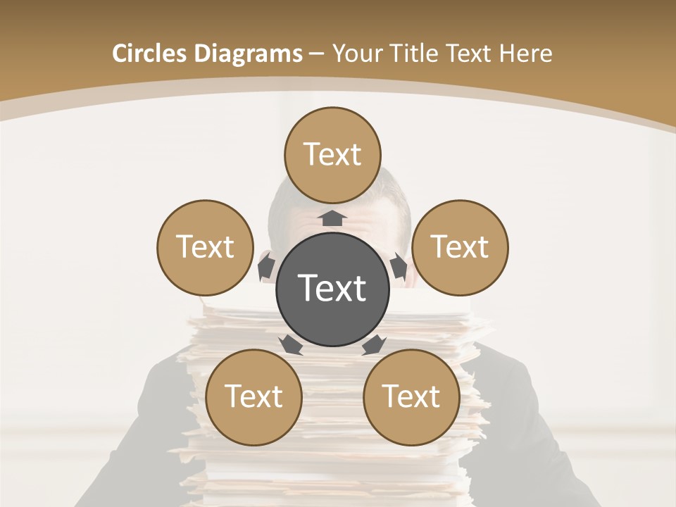 Overworked, Frustrated Businessman Looking At Pile Of File Folders PowerPoint Template