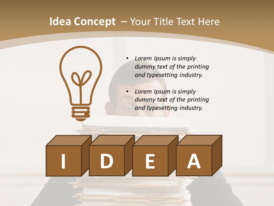 Overworked, Frustrated Businessman Looking At Pile Of File Folders PowerPoint Template